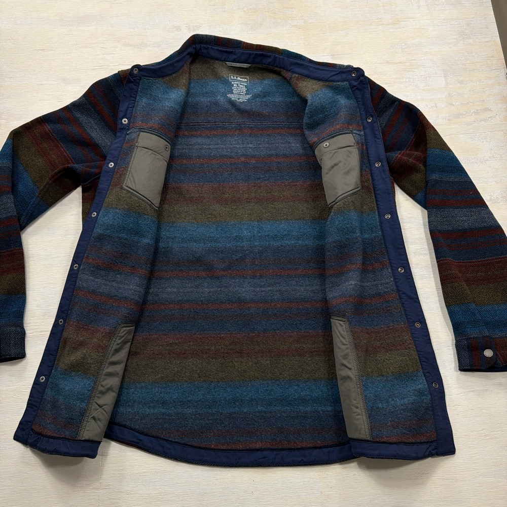 L.L.Bean Shirt Jacket Slightly Fitted XL Tall Striped Fleece Snap Blue Mens - Picture 6 of 9